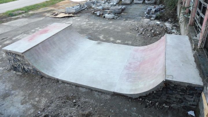 View of the miniramp from nearby roof.